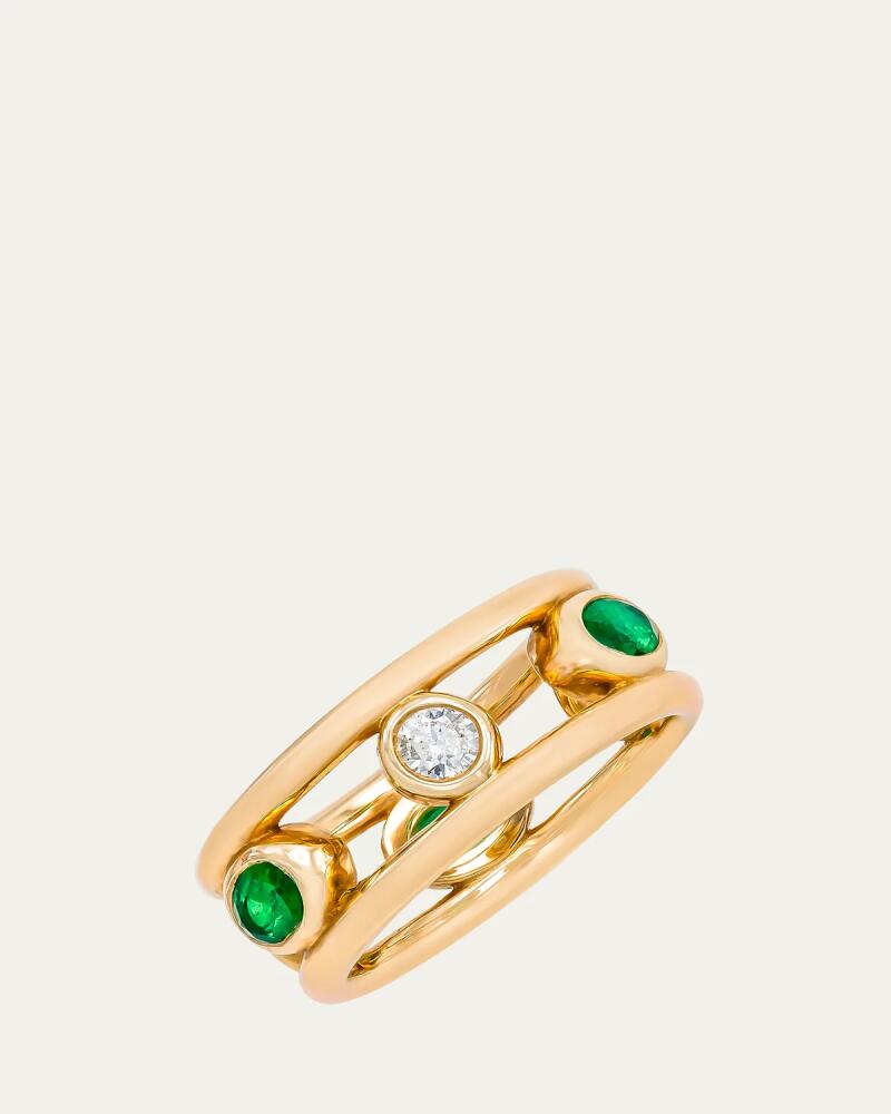 Audrey C. Jewels 14K Yellow Gold Crown Ring with Diamonds and Emeralds Cover