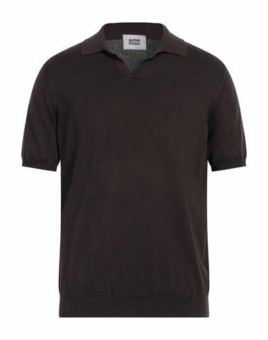 Alpha Studio Man Sweater Dark brown Cotton Cover