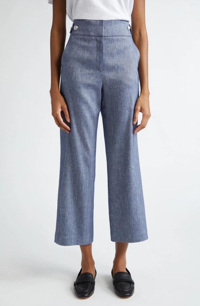 Veronica Beard Aubrie Crop Flare Linen Blend Pants in Blue Melange Cover