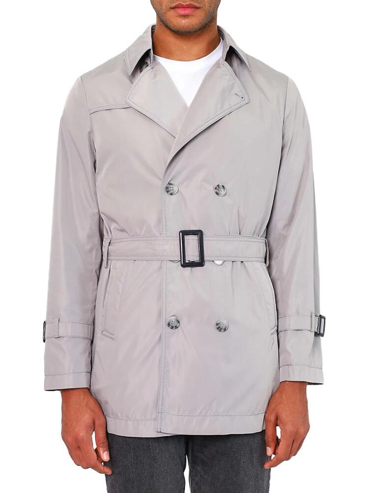 Vellapais Men's Drelux Bellagio Belted Trench Coat - Grey Cover