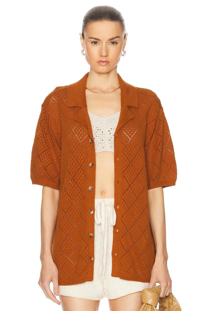 WAO Open Knit Camp Shirt in Brown Cover