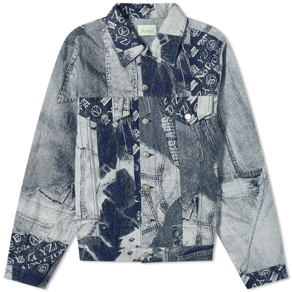 Aries Patchwork Jacquard Trucker Jacket in Indigo Cover