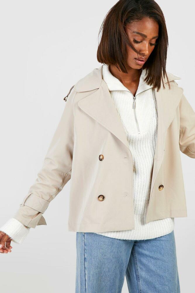 boohoo Womens Double Breasted Short Trench - Beige Cover