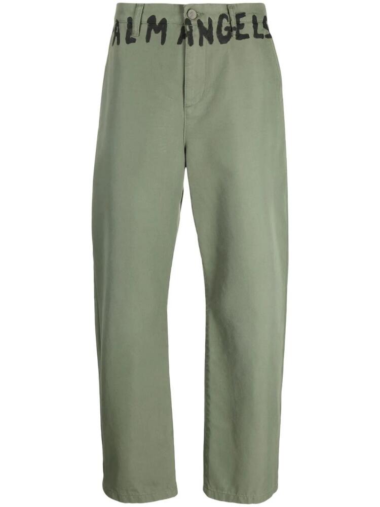 Palm Angels logo-print chino trousers - Green Cover