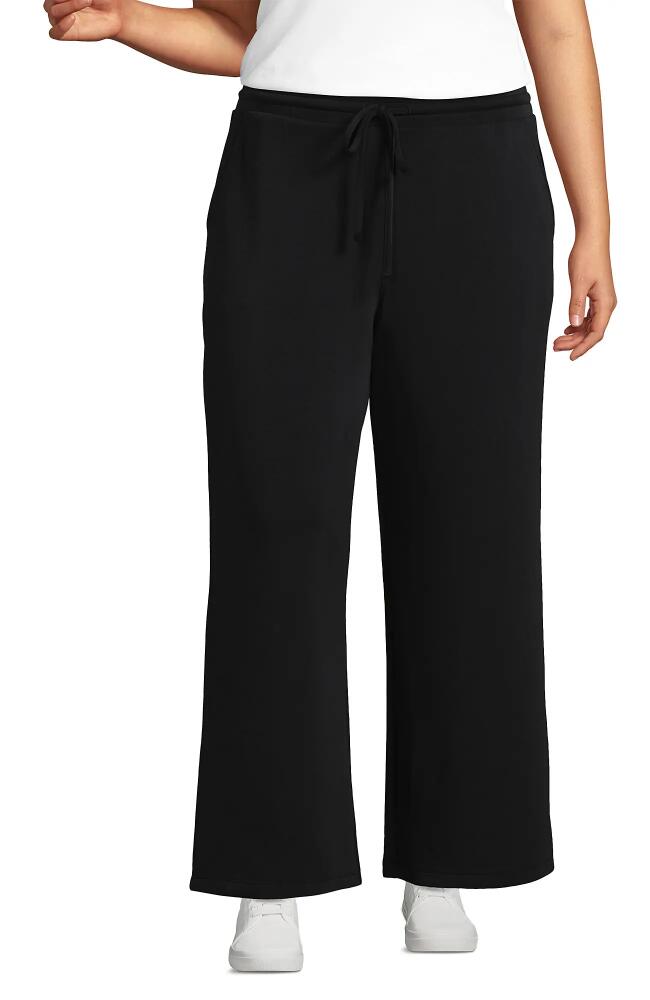 Lands' End Plus Size Cupro Knit Mid Rise Wide Leg Pants in Black Cover