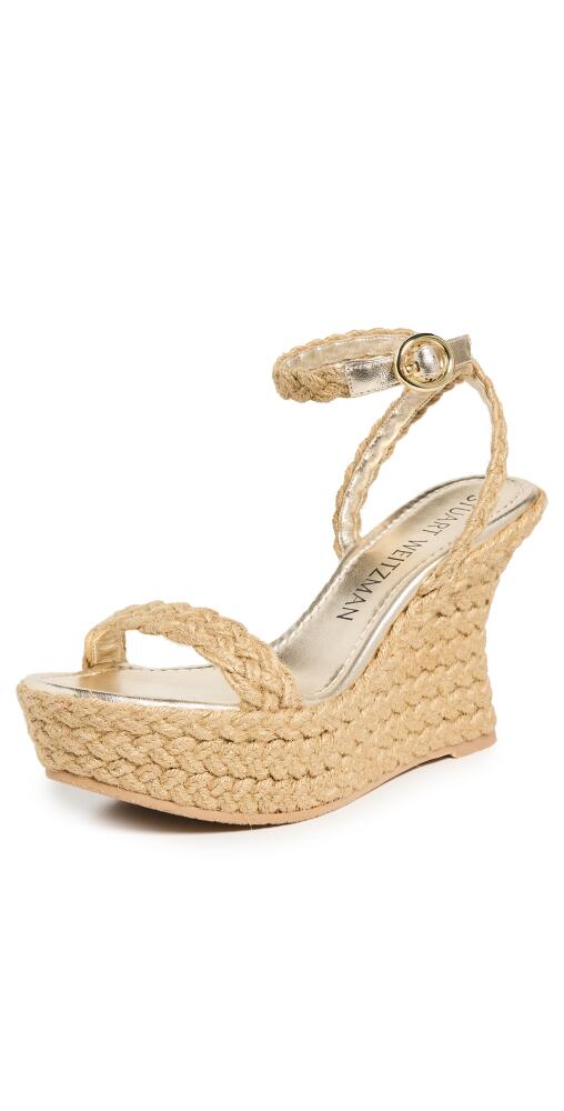 Stuart Weitzman Braida Strap Espadrille Wedge Sandals Gold/Natural Cover