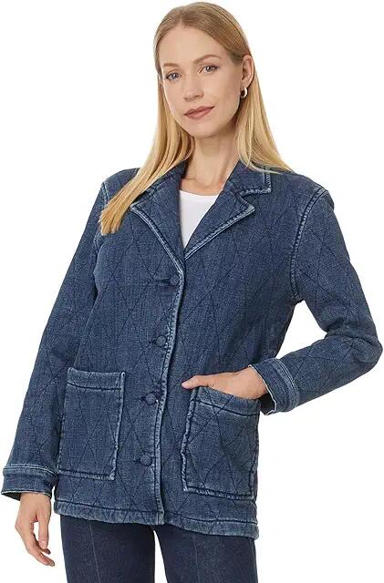 Liverpool Los Angeles Notch Collar Quilted Coat Stretch Indigo Slub Denim (Redlands) Women's Jacket Cover