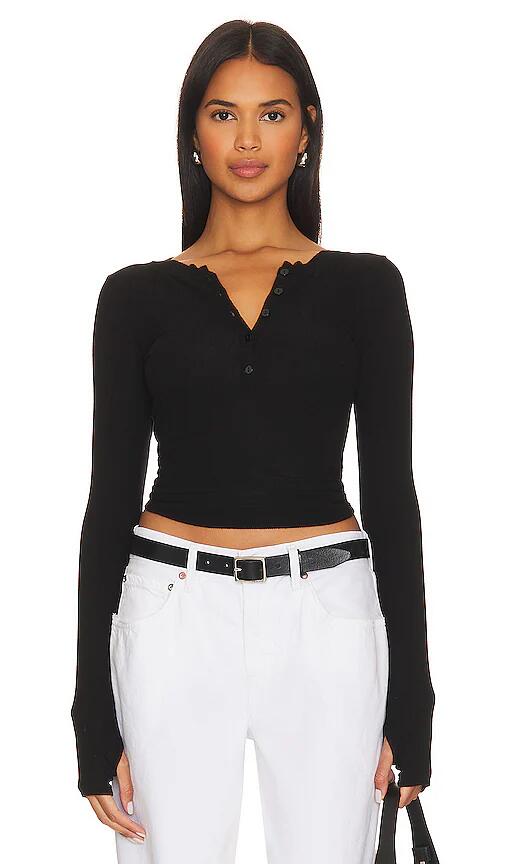 Enza Costa Rib Baseball Henley in Black Cover