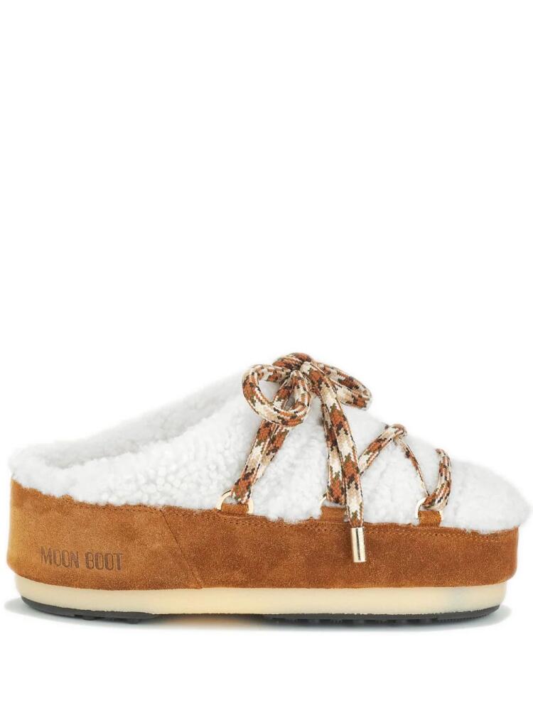 Moon Boot faux-shearling lace-up mules - White Cover