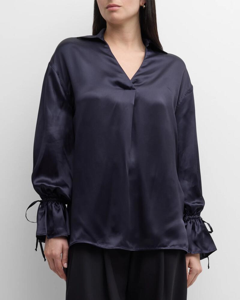 Eleventy Silk Puff-Sleeve Blouse Cover