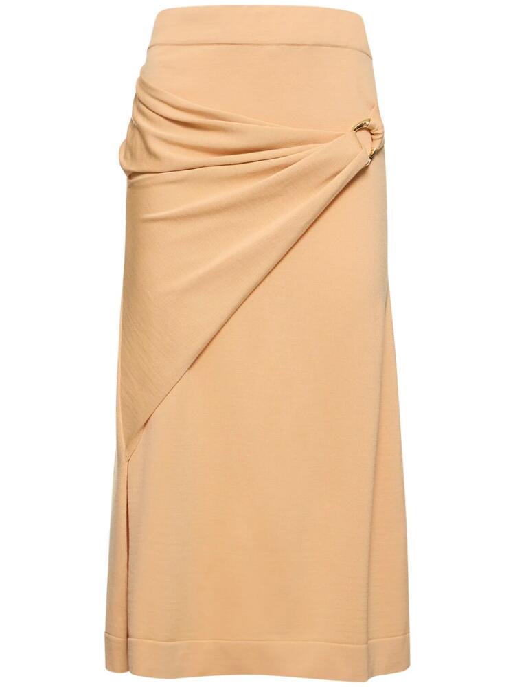 JIL SANDER Wool Knit Draped Midi Skirt W/ Ring Cover