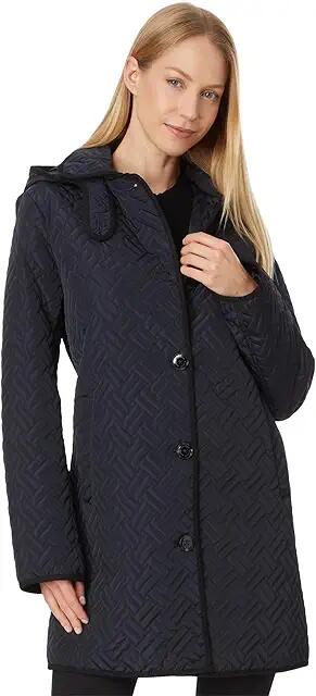 Lauren Ralph Lauren Hooded Blanket Quilt (Dark Navy) Women's Coat Cover