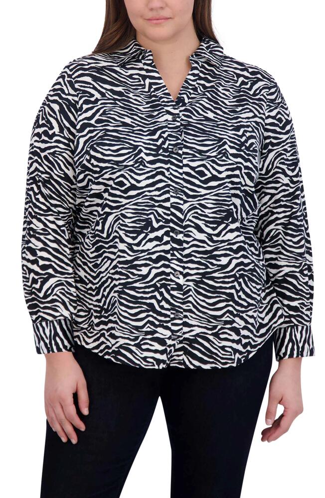 Foxcroft Mary Zebra Print Cotton Button-Up Shirt in Black/White Cover