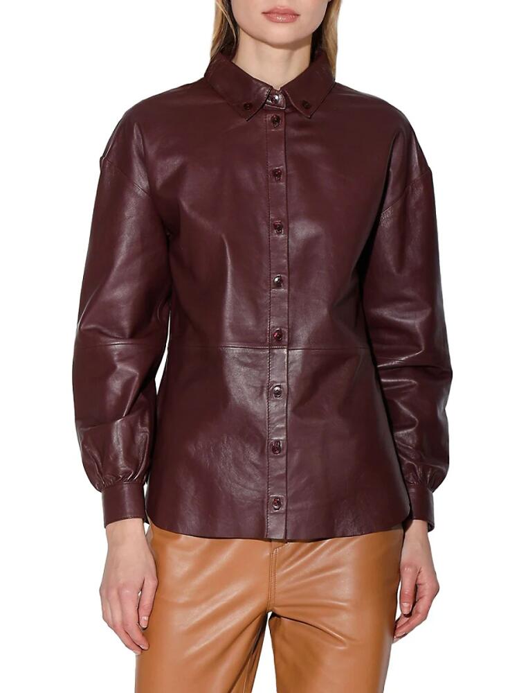 Walter Baker Women's Jaycee Leather Button Down Shirt - Plum Cover