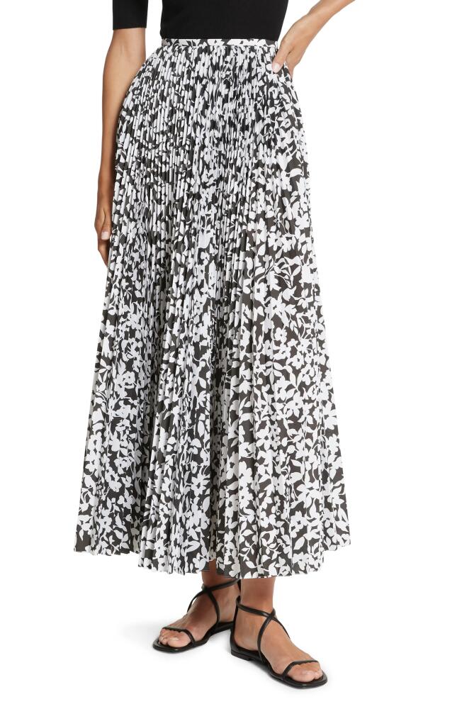 Michael Kors Collection Floral Print Pleated Poplin Maxi Skirt in Black/Optic White Cover