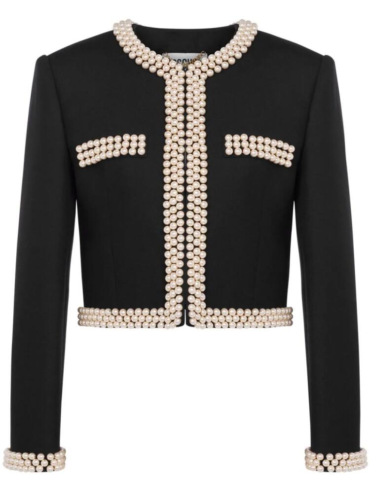 Moschino faux pearl-embellished virgin wool blazer - Black Cover