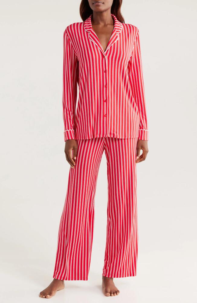 Nordstrom Moonlight Eco Knit Pajamas in Red- Ivory Merry Stripe Cover