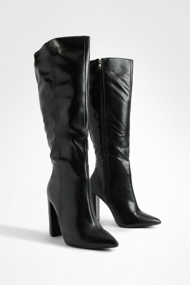 boohoo Womens Wide Width Pointed Toe Knee High Boots - Black Cover