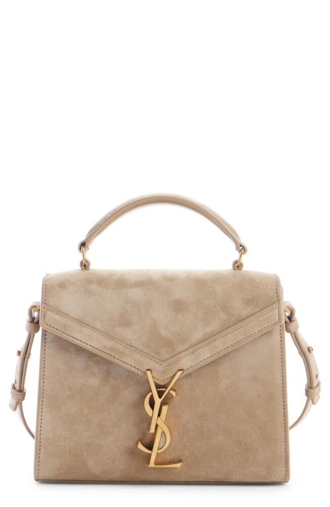 Saint Laurent Mini Cassandra Leather Top Handle Bag in Matt Gold Cover