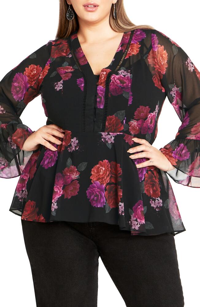 City Chic Chaya Floral Long Sleeve Top in Prize Floral Cover