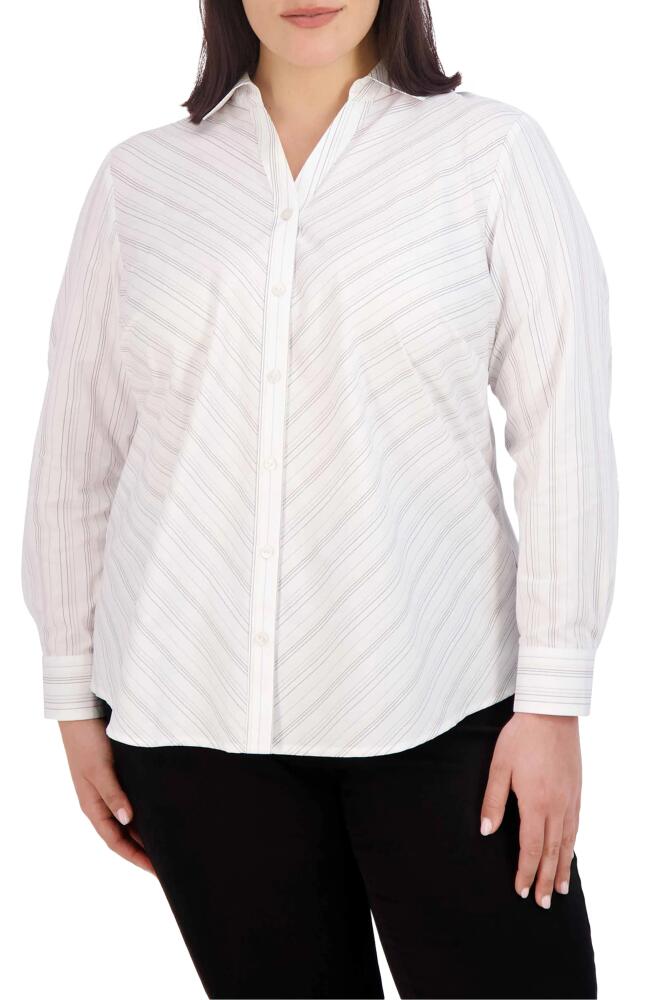 Foxcroft Mary Metallic Stripe Shirt in White/Black Stripe Cover