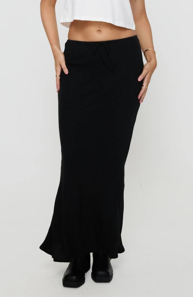 Princess Polly Mercer Linen Blend Drawstring Maxi Skirt in Black Cover