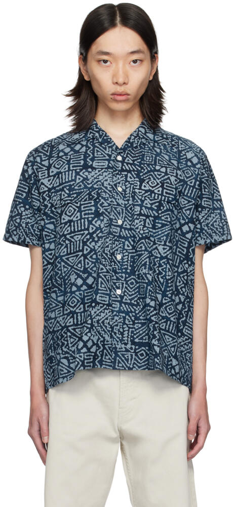 BEAMS PLUS Blue Batik Print Shirt Cover