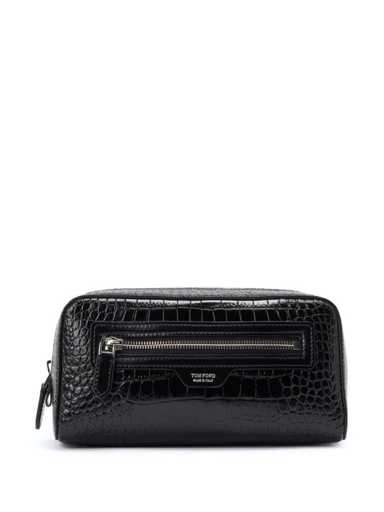 TOM FORD crocodile-print leather wash bag - Black Cover