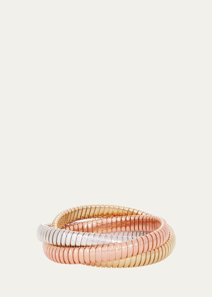 Sidney Garber 18K White, Yellow, and Rose Gold Tri Color 3 Band 9mm Rolling Bracelet Cover