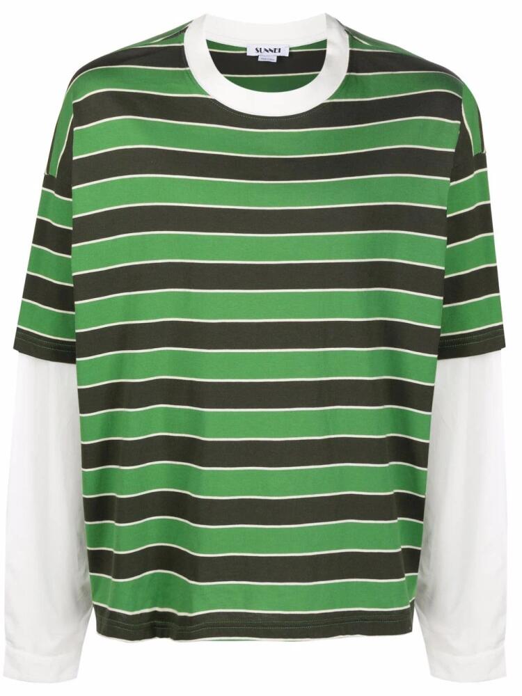 Sunnei stripe-print cotton T-shirt - Green Cover