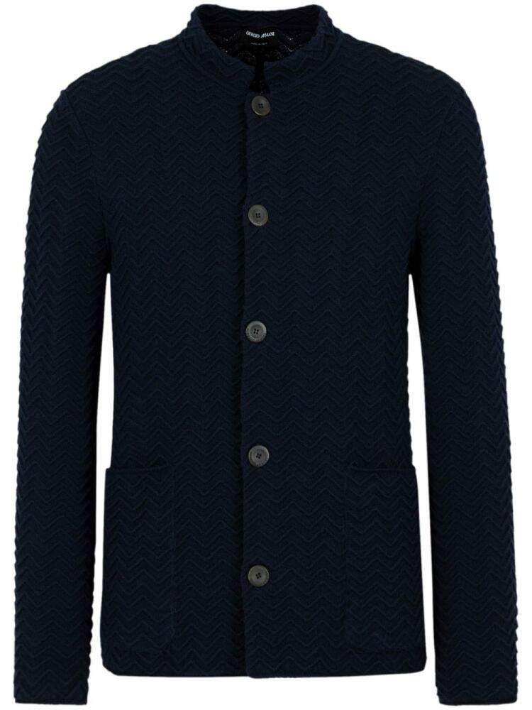 Giorgio Armani zigzag-embroidery buttoned cardigan - Blue Cover