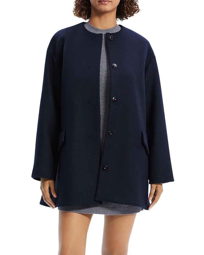 Theory Collarless Cape Wool Coat Cover