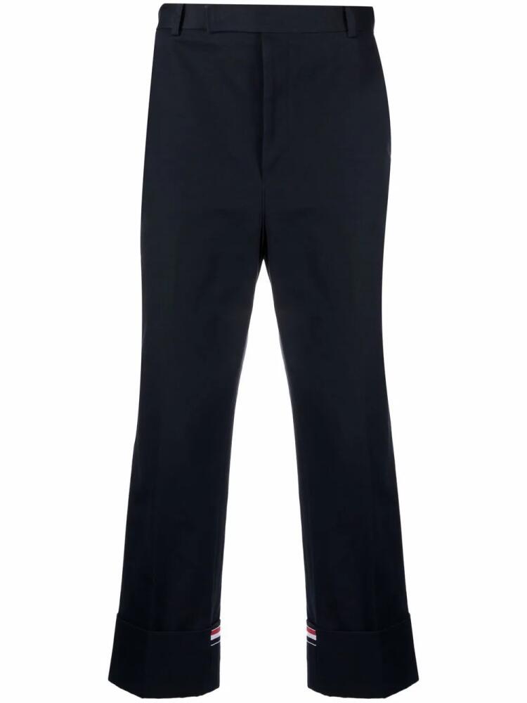 Thom Browne stripe-trim straight-leg trousers - Blue Cover