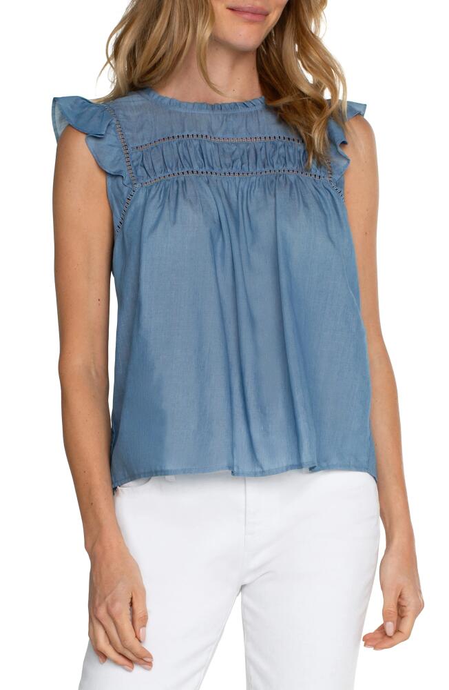 Liverpool Los Angeles Openwork Detail Flutter Sleeve Top in Bridgeton Light Cover