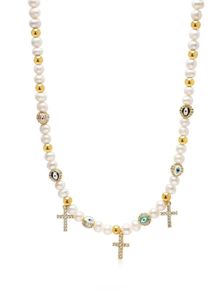 Nialaya Jewelry cross-charm pearl necklace - White Cover