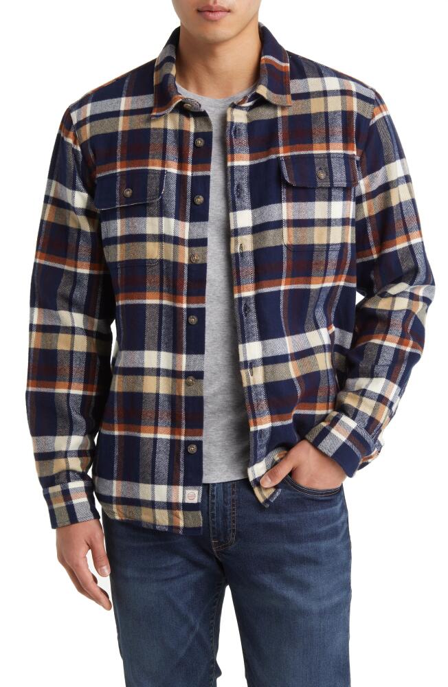 Marine Layer Signature Plaid Flannel Lined Button-Up Camping Shirt in Navy/Brown Plaid Cover