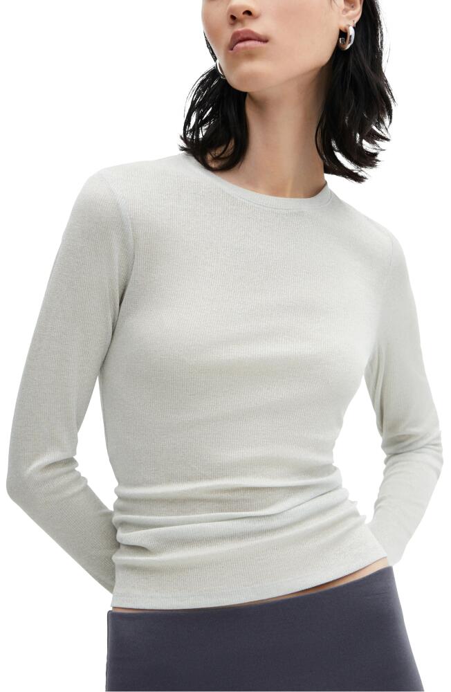 MANGO Metallic Rib Long Sleeve T-Shirt in Grey Cover