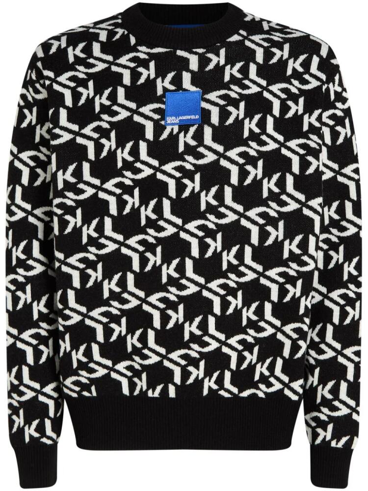 Karl Lagerfeld Jeans monogram-jacquard crew-neck jumper - Black Cover