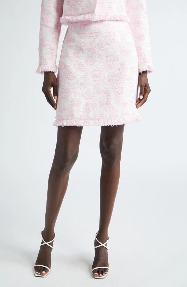 Oscar de la Renta Textured Tweed A-Line Skirt in White/Pink Cover