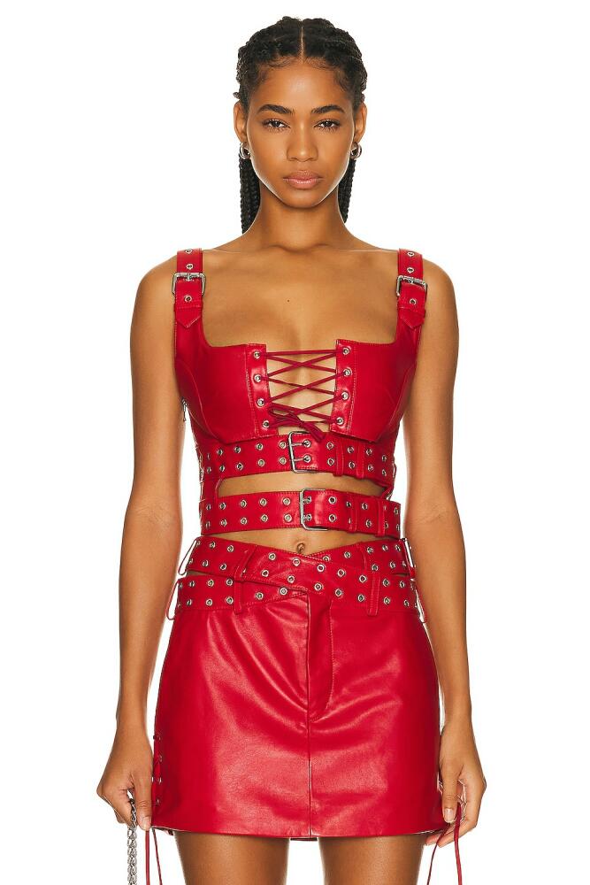 Monse Double Belted Leather Bra Top in Red Cover