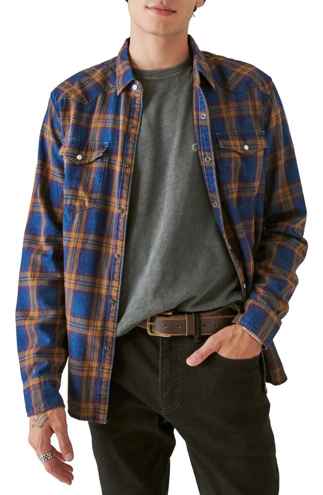 Lucky Brand Plaid Western Cotton Twill Snap-Up Shirt in Indigo Plaid Cover