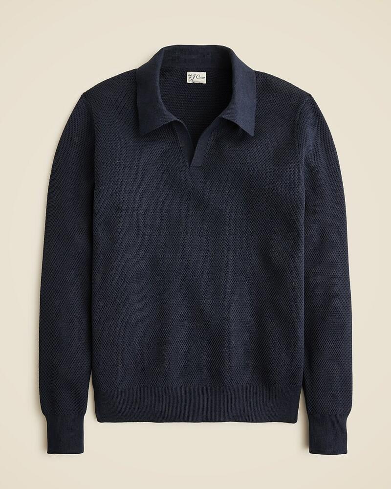 J.Crew Long-sleeve cotton mesh-stitch johnny-collar sweater-polo Cover