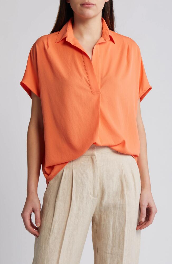 French Connection Popover Crepe Top in Coral Cover