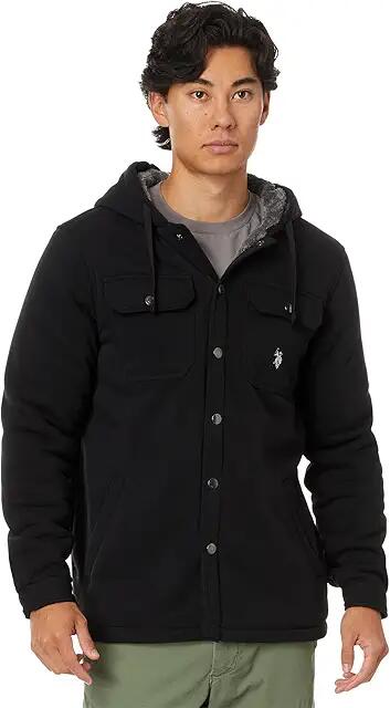 U.S. POLO ASSN. USPA Fleece Shirt Jacket Sherpa Hoodie (Black) Men's Coat Cover