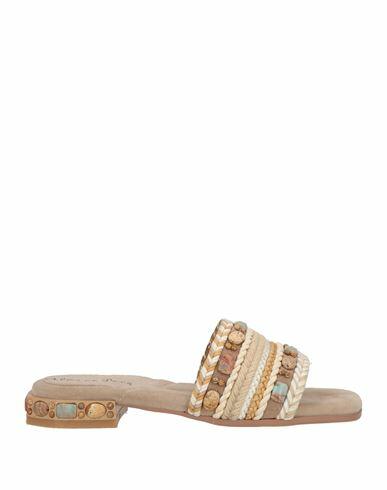 Alma En Pena. Woman Sandals Khaki Textile fibers, Leather Cover