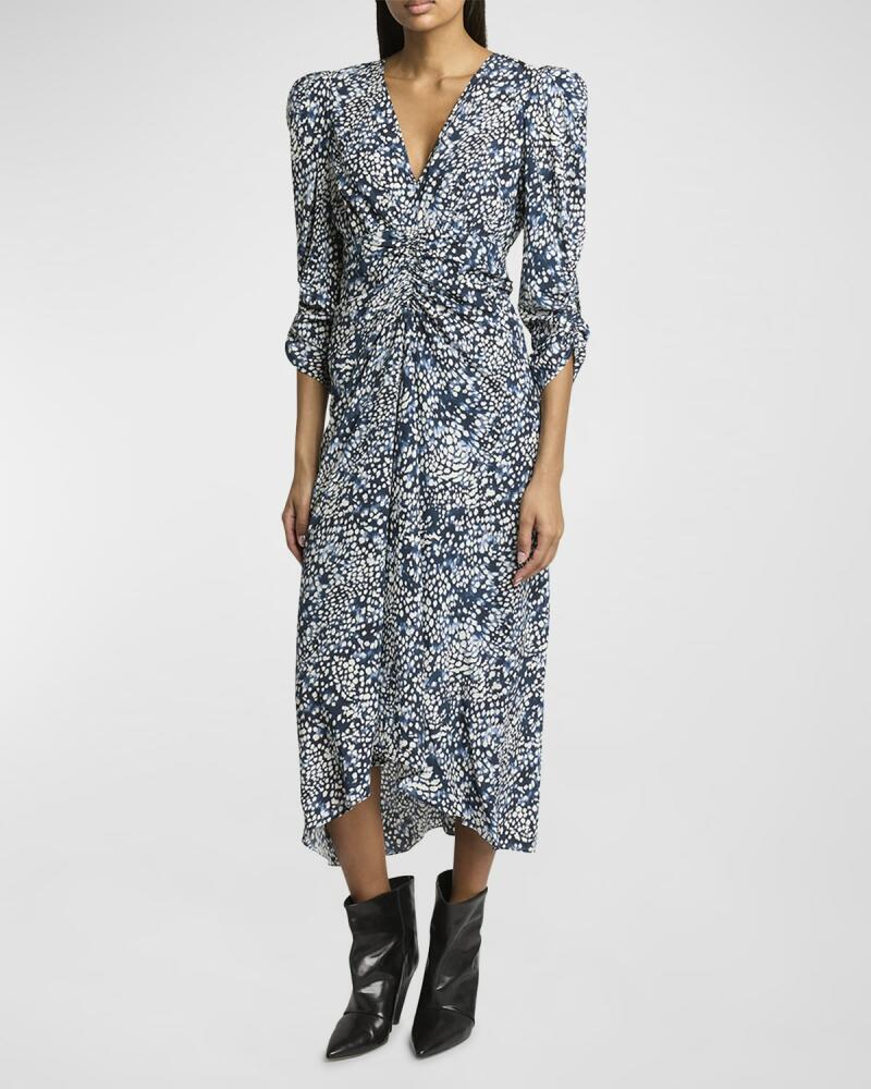 Isabel Marant Albini Ruched Floral-Print Midi Dress Cover