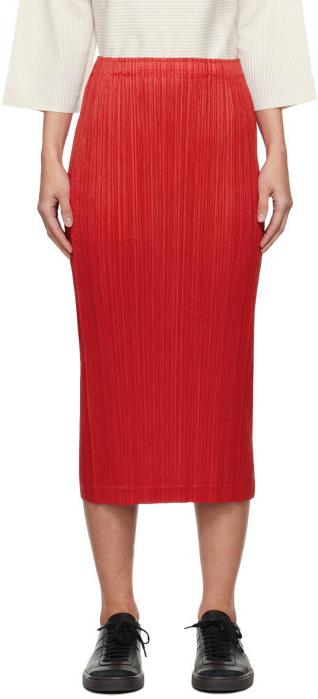 PLEATS PLEASE ISSEY MIYAKE Red Thicker Bottoms 1 Midi Skirt Cover