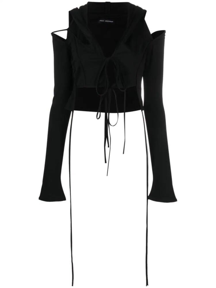 Jade Cropper hooded tied cropped top - Black Cover