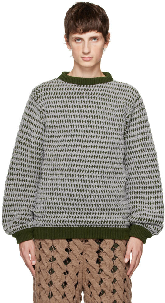 Isa Boulder Gray & Green Seamless Zig Zag Sweater Cover