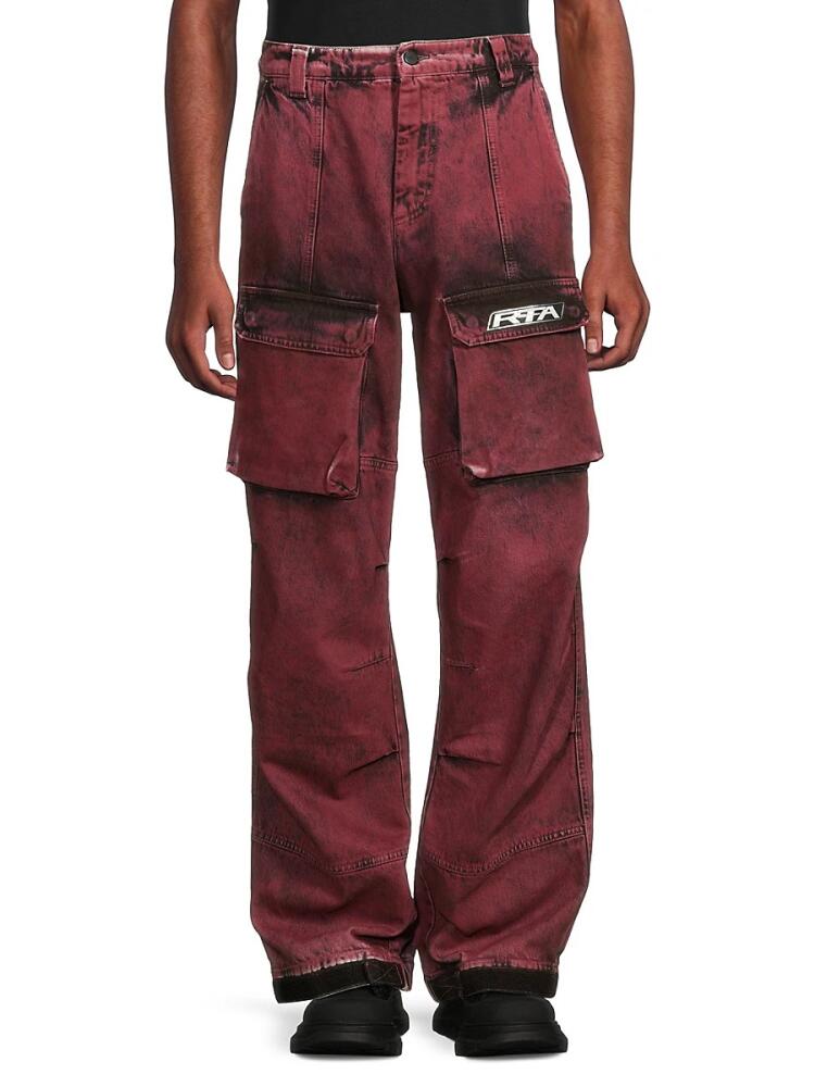 RTA Men's Twill Wide Leg Cargo Pants - Red Cover